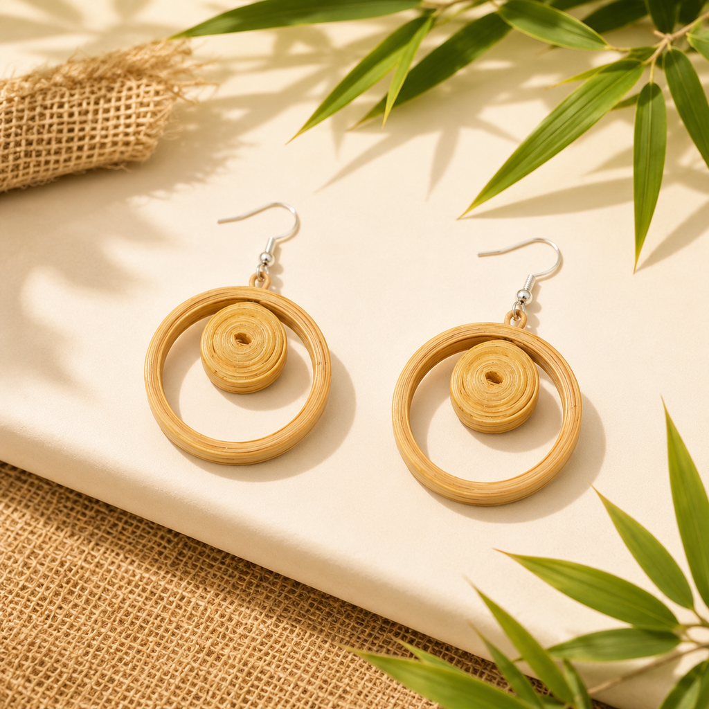 Helio – Circular Handmade Bamboo Earrings