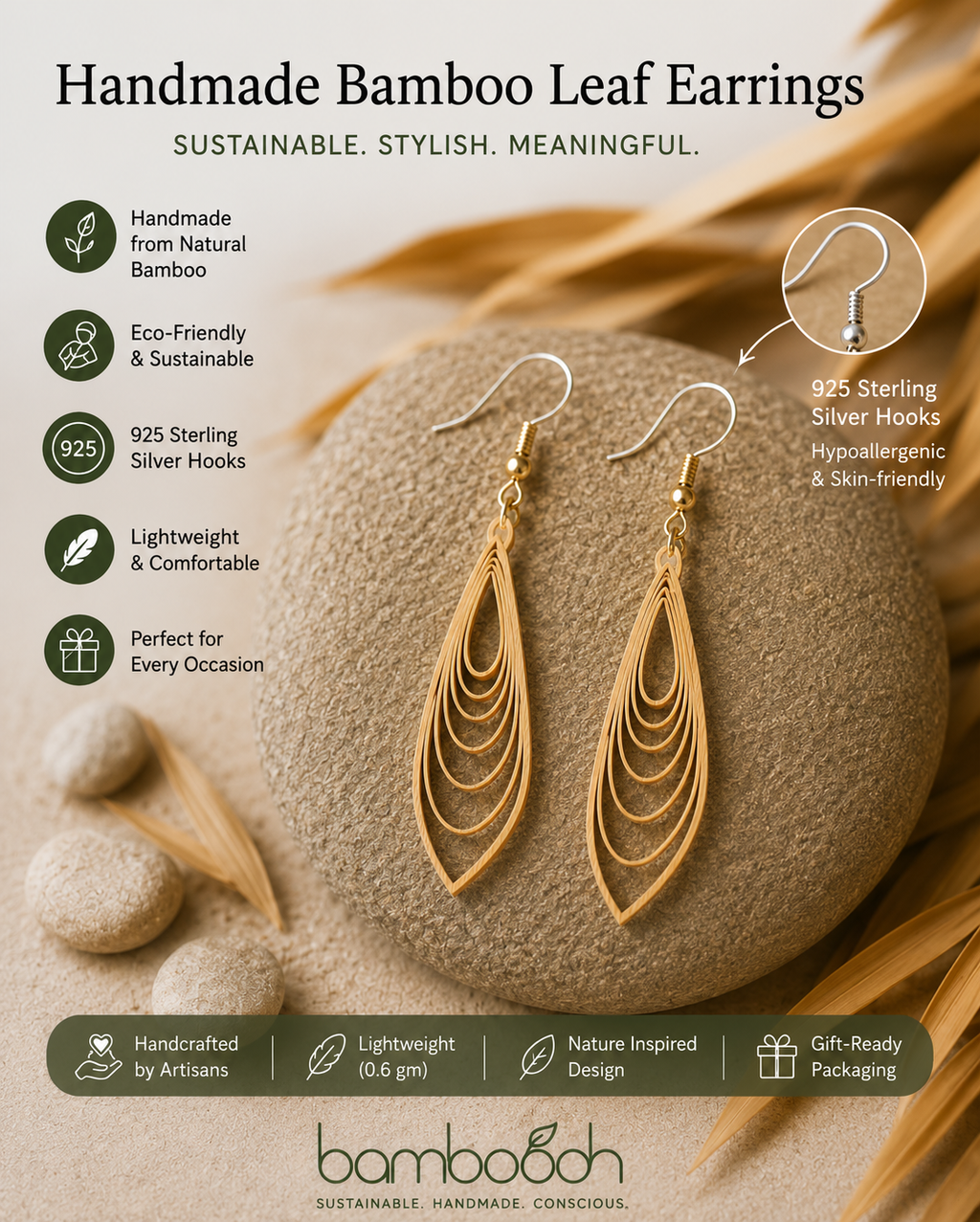 Elyra-Bamboo Dangle Earrings