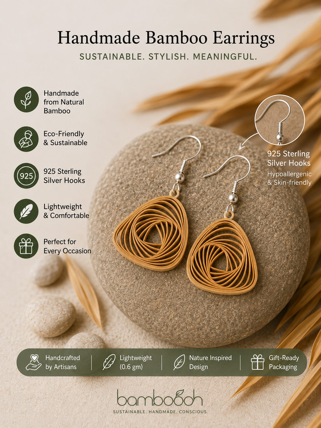 Rovelle– Handmade Bamboo Spiral Earrings