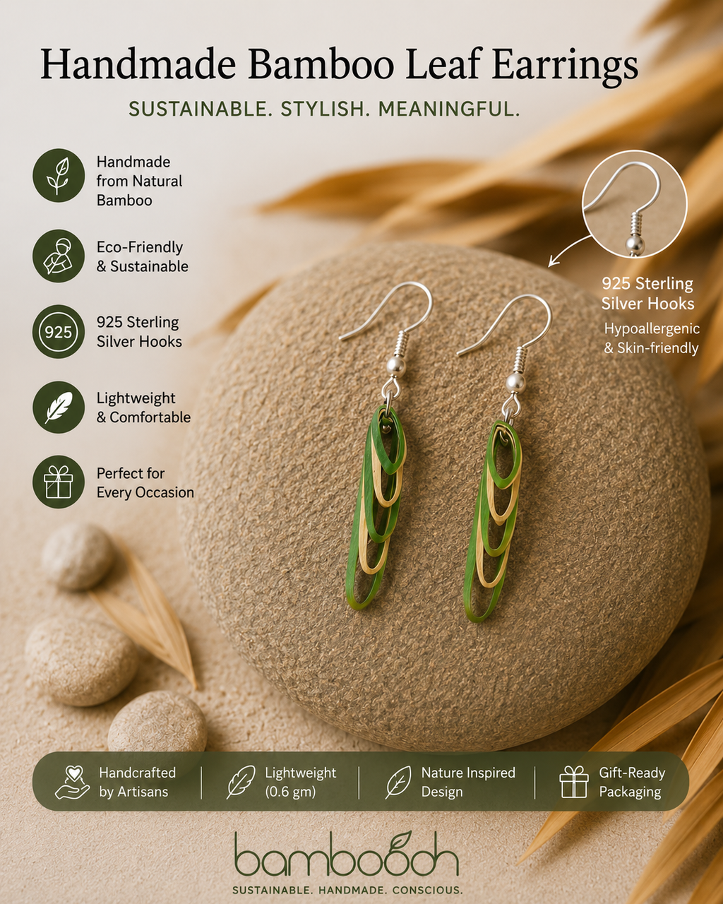Frond - Bamboo Dangle Earrings