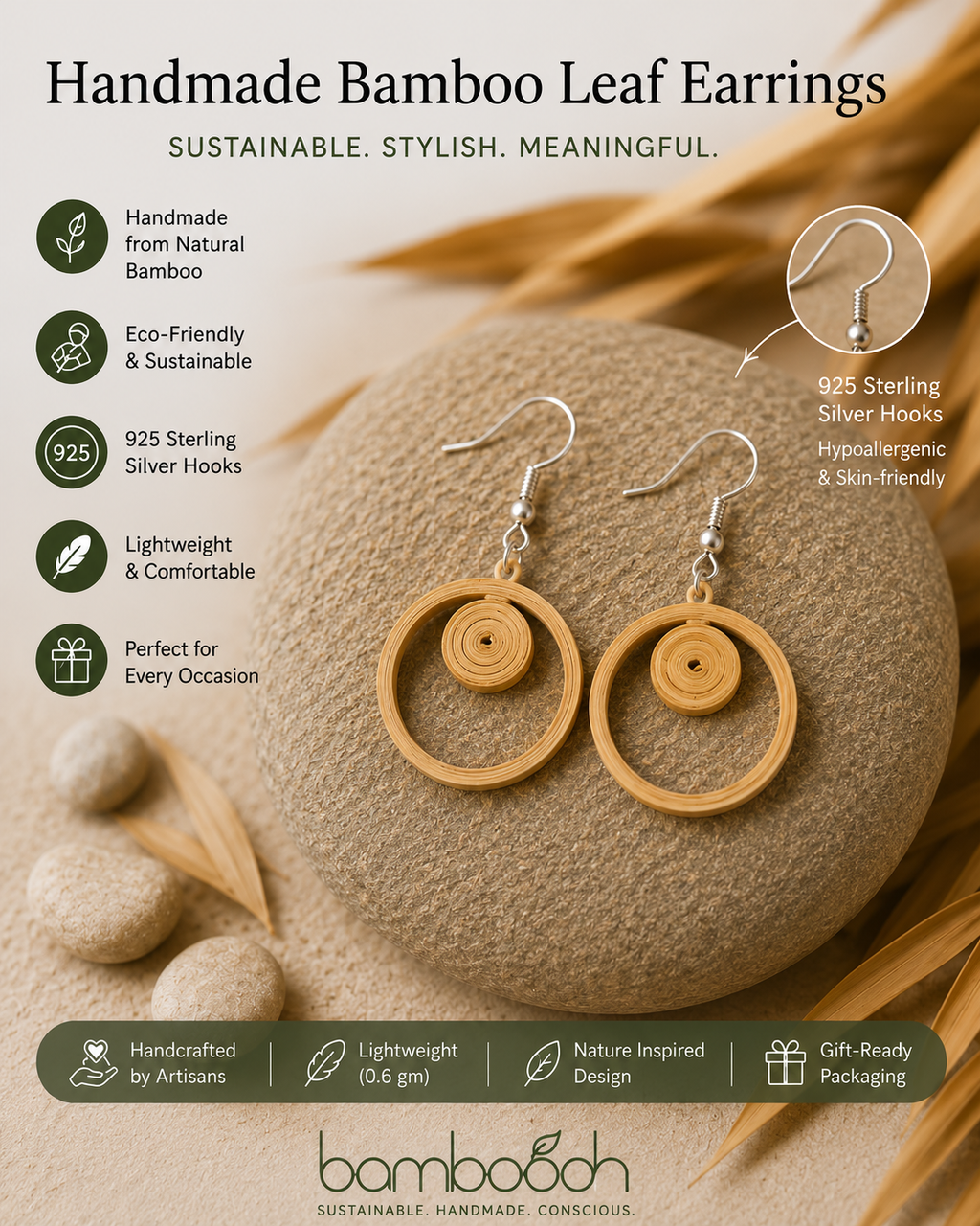 Helio – Circular Handmade Bamboo Earrings